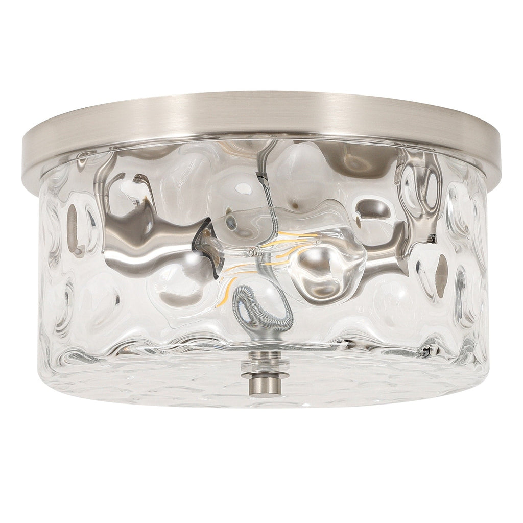 2-Light Flush Mount Ceiling Light with Clear Hammered Glass