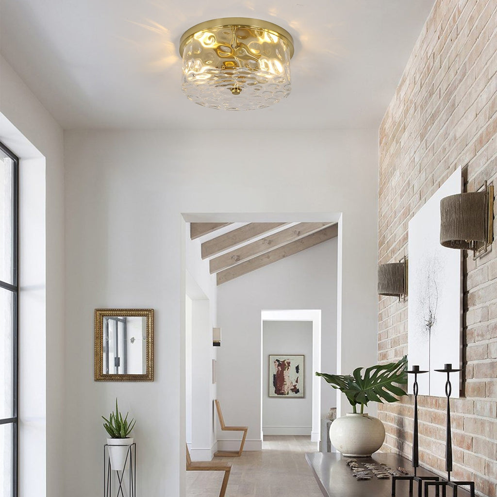 2-Light Flush Mount Ceiling Light with Clear Hammered Glass