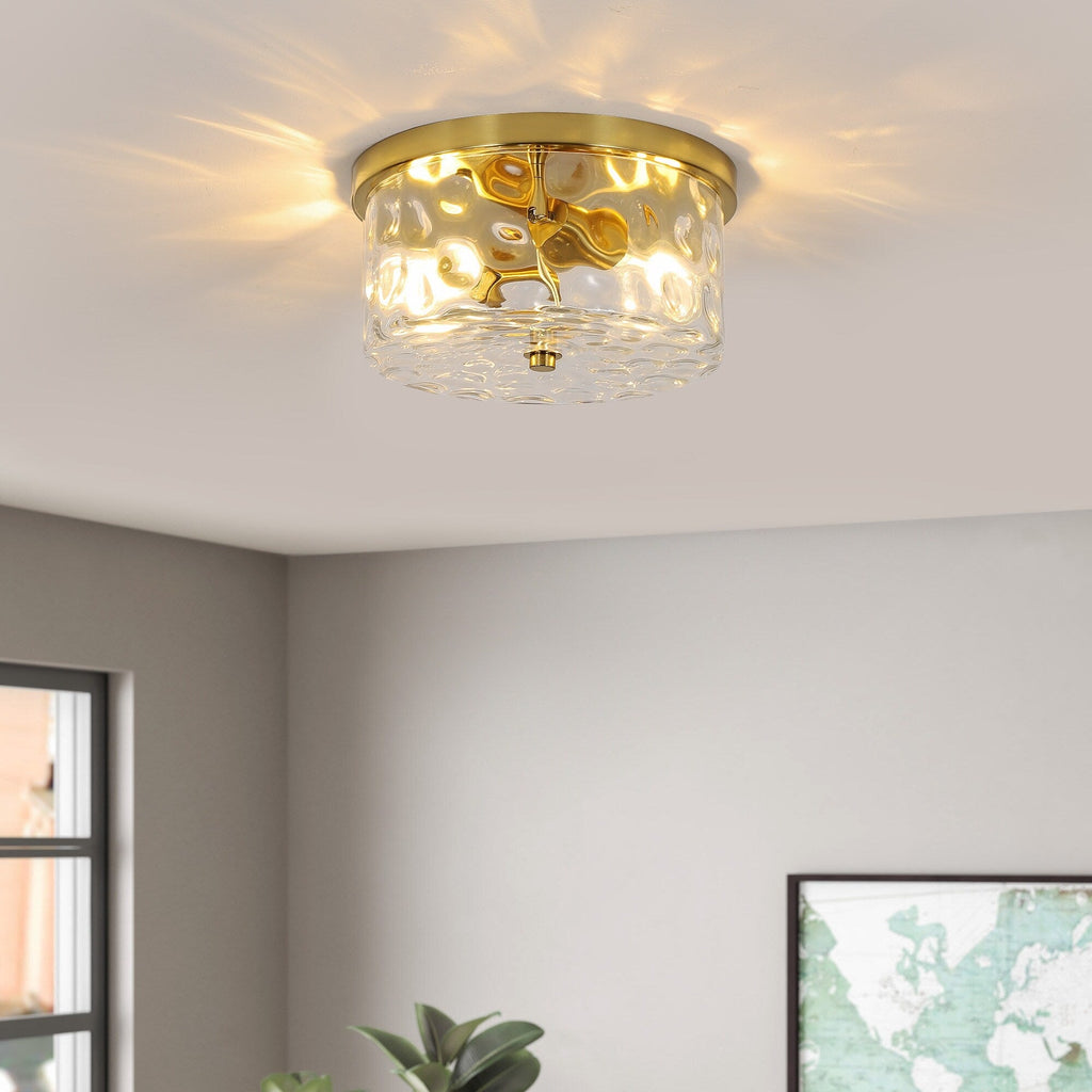 2-Light Flush Mount Ceiling Light with Clear Hammered Glass