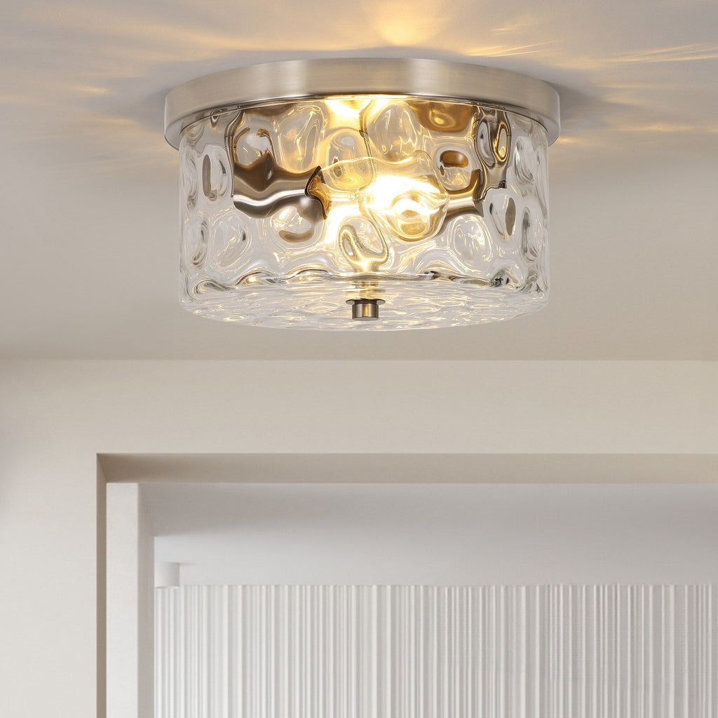 2-Light Flush Mount Ceiling Light with Clear Hammered Glass