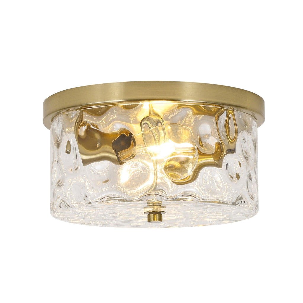 2-Light Flush Mount Ceiling Light with Clear Hammered Glass