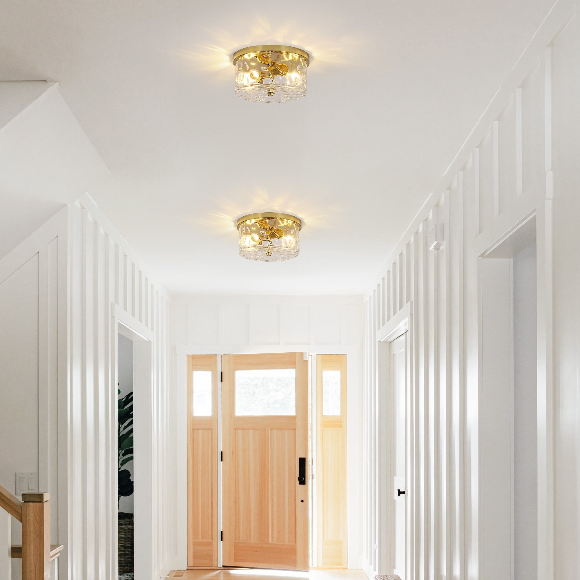 2-Light Flush Mount Ceiling Light with Clear Hammered Glass