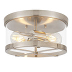 2-Light Flush Mount Clear Glass Ceiling Light with Metal Frame