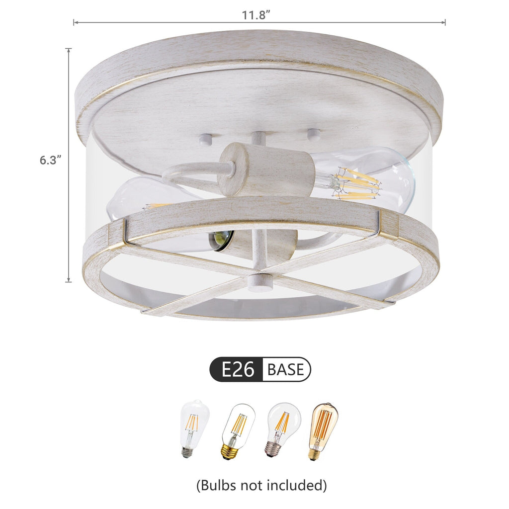2-Light Flush Mount Clear Glass Ceiling Light with Metal Frame