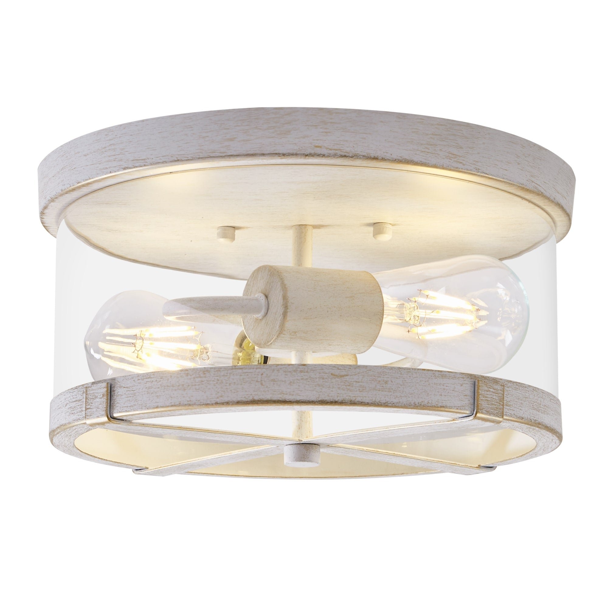2-Light Flush Mount Clear Glass Ceiling Light with Metal Frame