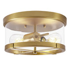 2-Light Flush Mount Clear Glass Ceiling Light with Metal Frame