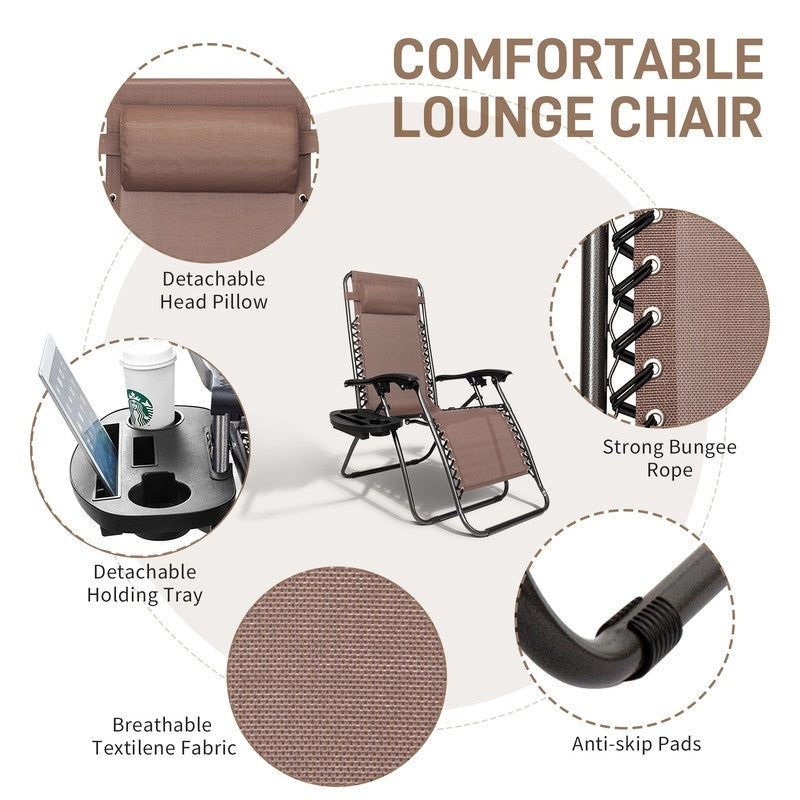 2-Piece Zero Gravity Lounge Chair Portable Folding Chairs with Cup Holder