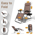 2-Piece Zero Gravity Lounge Chair Portable Folding Chairs with Cup Holder