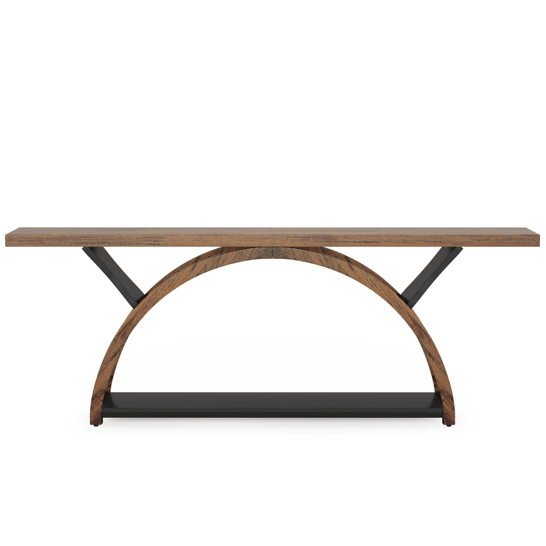 Console étroite à 2 niveaux avec cadre semi-circulaire pour entrée, tables d'appoint de couloir grises