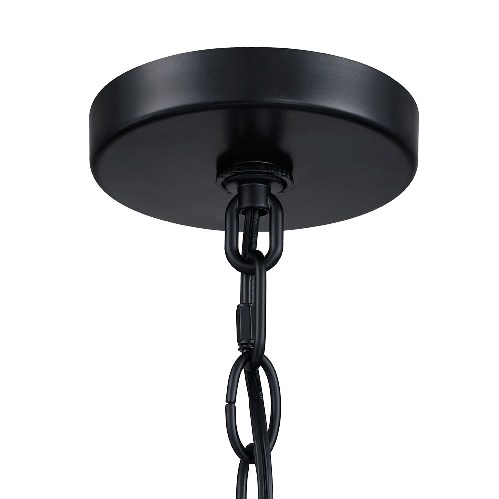 Lustre suspendu noir mat à 4 lumières de 22 po avec abat-jour tambour blanc - 22 W