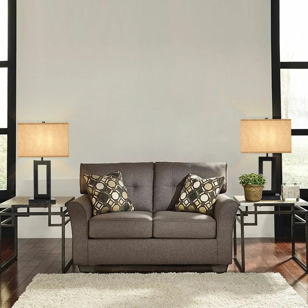 22 Gray USB Table Lamp Set With Touch Control