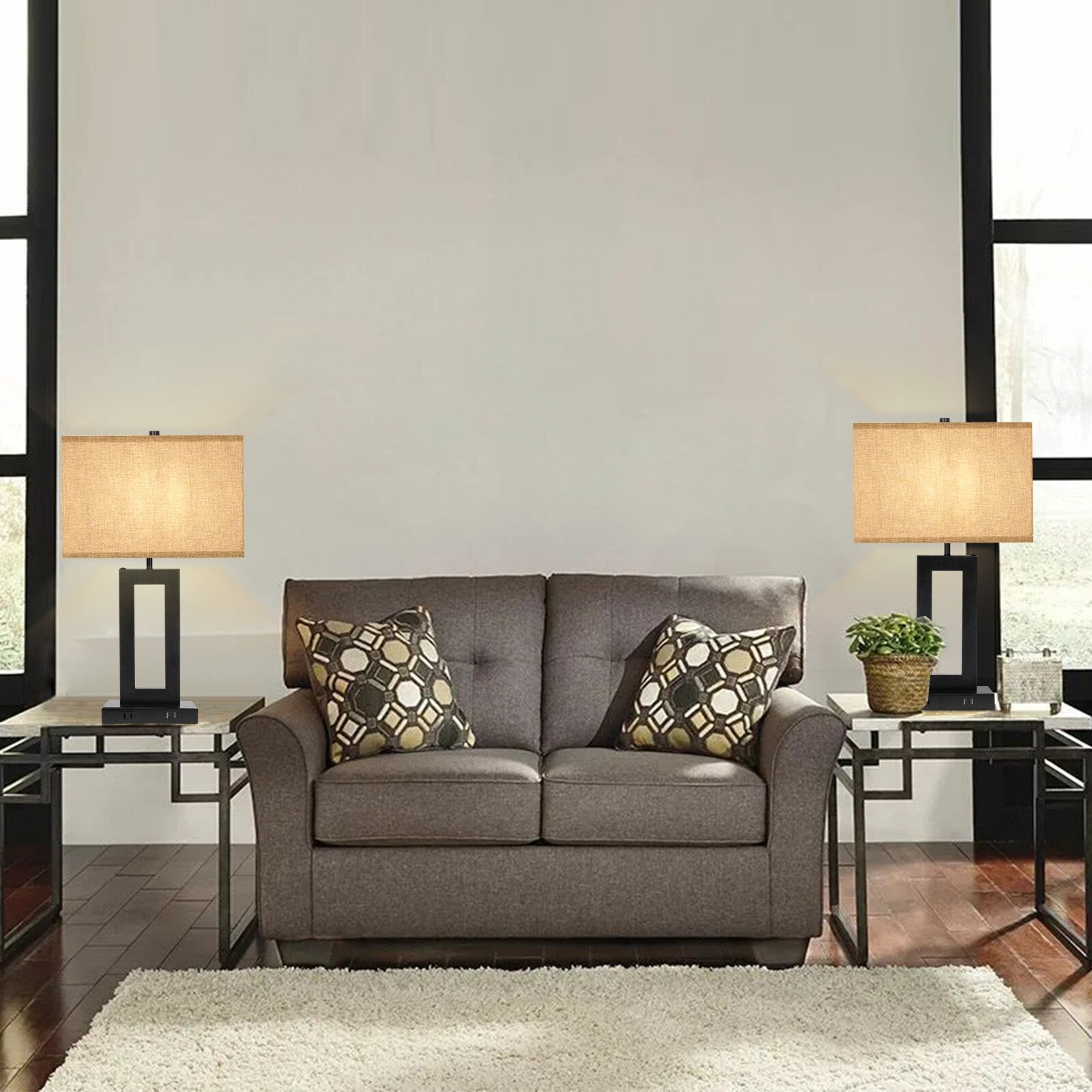 22 Gray USB Table Lamp Set With Touch Control