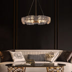 Lustre moderne en cristal doré de 23,6 po, 6 lumières, style tambour glamour, pour îlot de cuisine et salle à manger