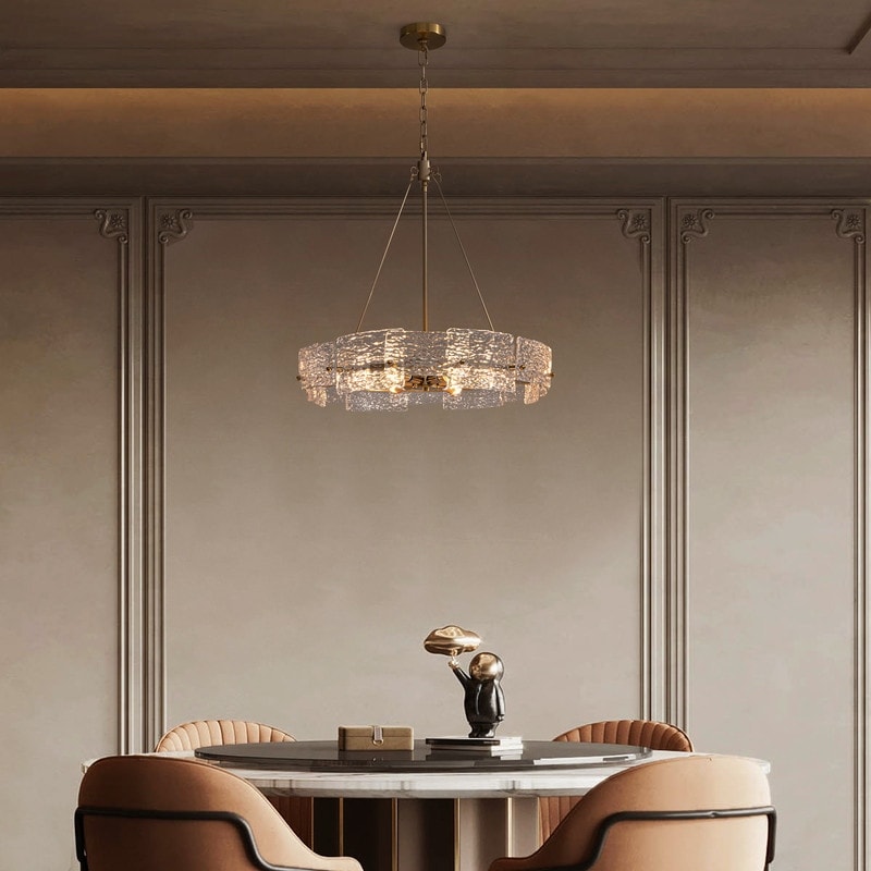 Lustre moderne en cristal doré de 23,6 po, 6 lumières, style tambour glamour, pour îlot de cuisine et salle à manger