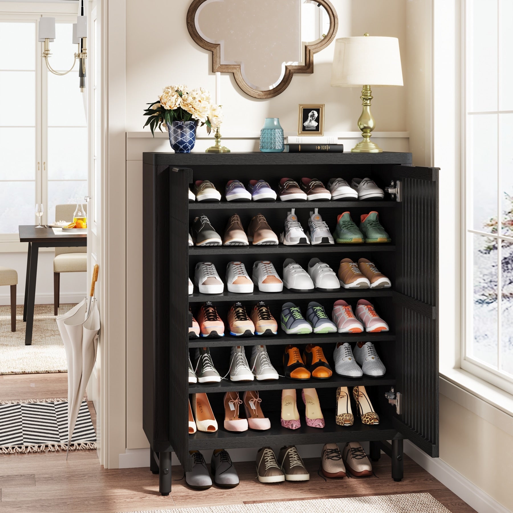 Meuble de rangement à chaussures 24 paires avec porte pour entrée et salon