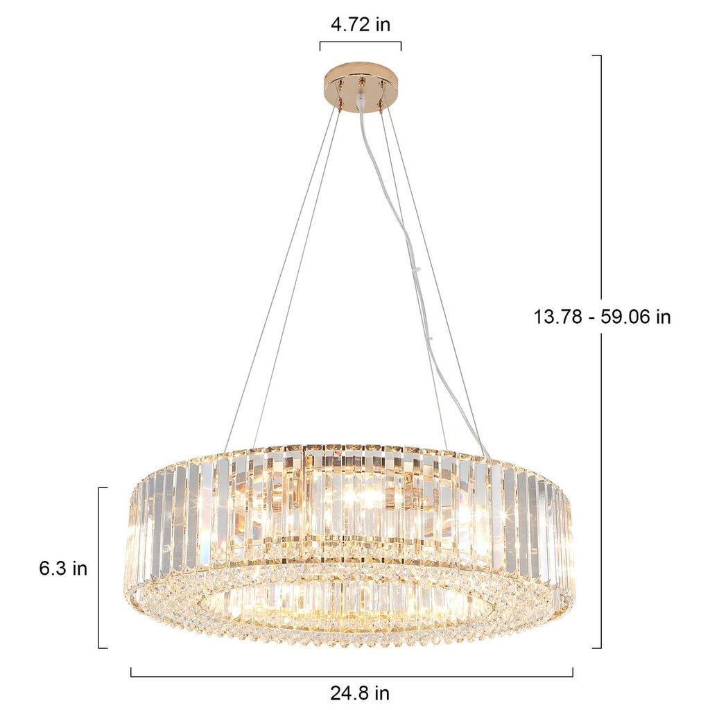Lustre de ferme de 63 cm à 8 lumières, lustre en cristal, lustre tambour pour salle à manger, salon, chambre à coucher, cuisine