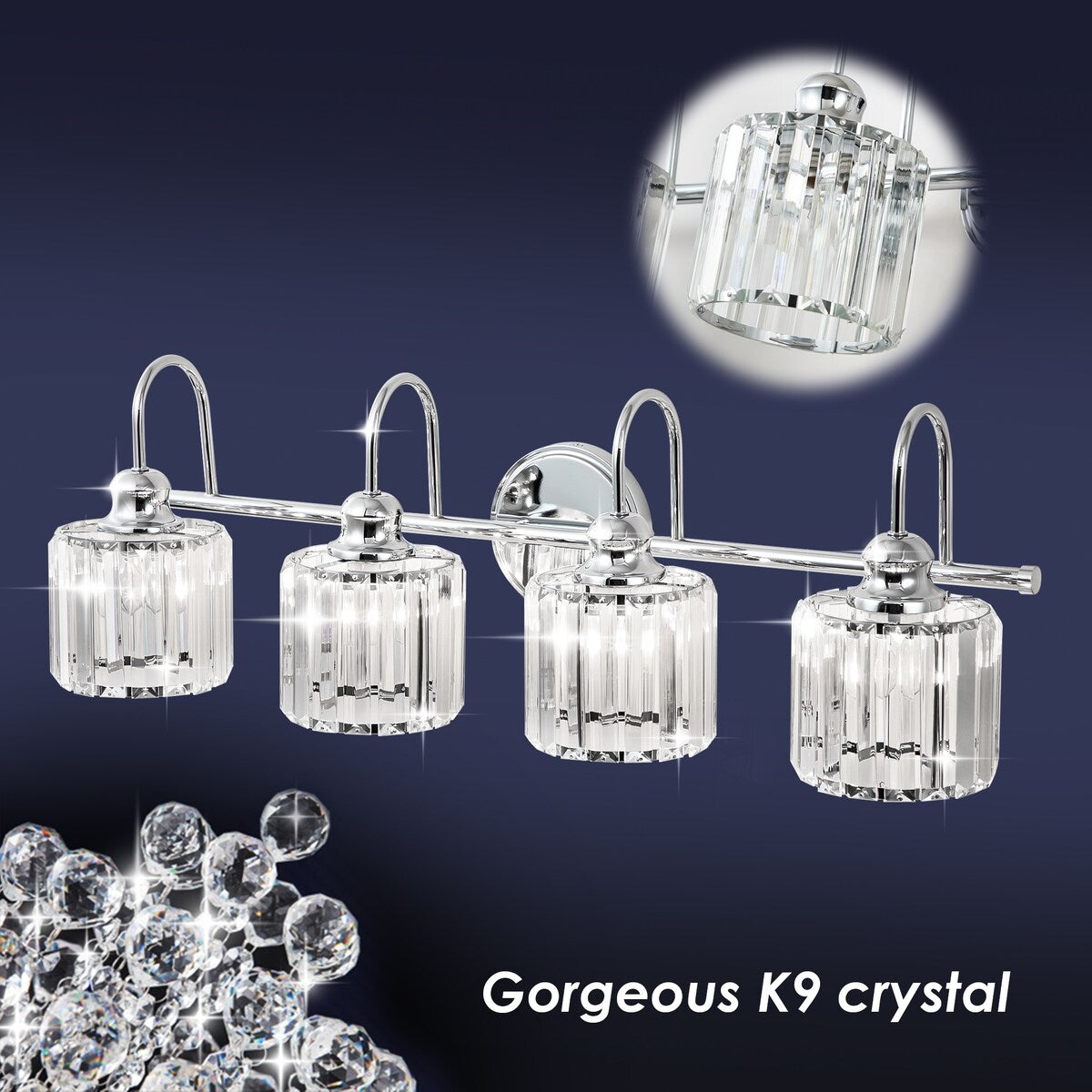 3/ 4-Light Modern Glam Crystal Dimmable Bathroom Vanity Light Linear Wall Light