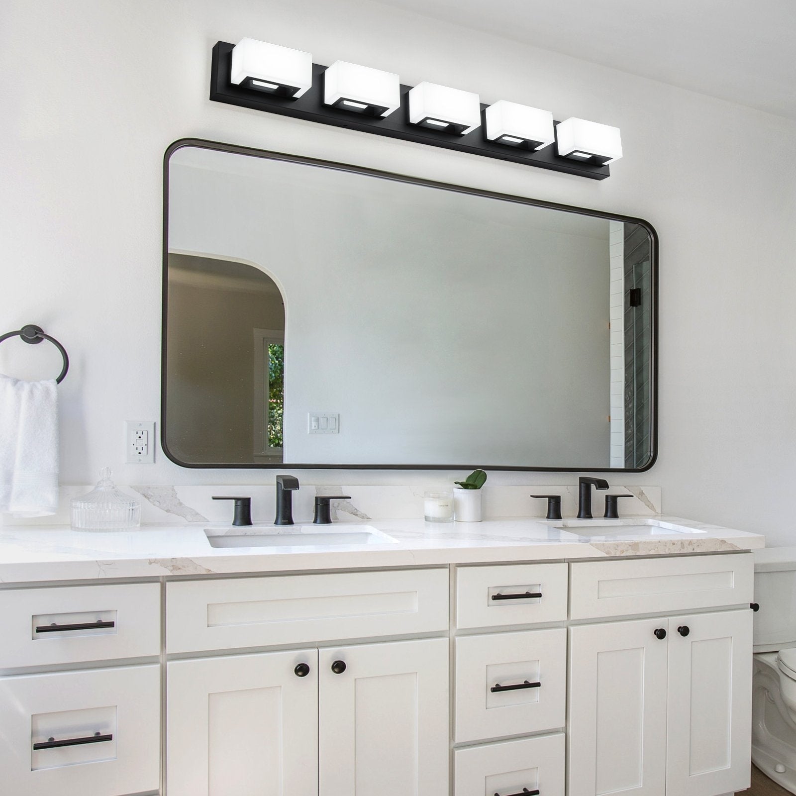 3/4/5-Light Dimmable Matte Black Modern Bathroom LED Vanity Light