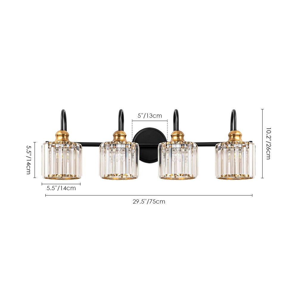 Applique murale de salle de bain moderne à 3/4 lumières, en cristal, à intensité variable, style glamour, linéaire, au-dessus du miroir