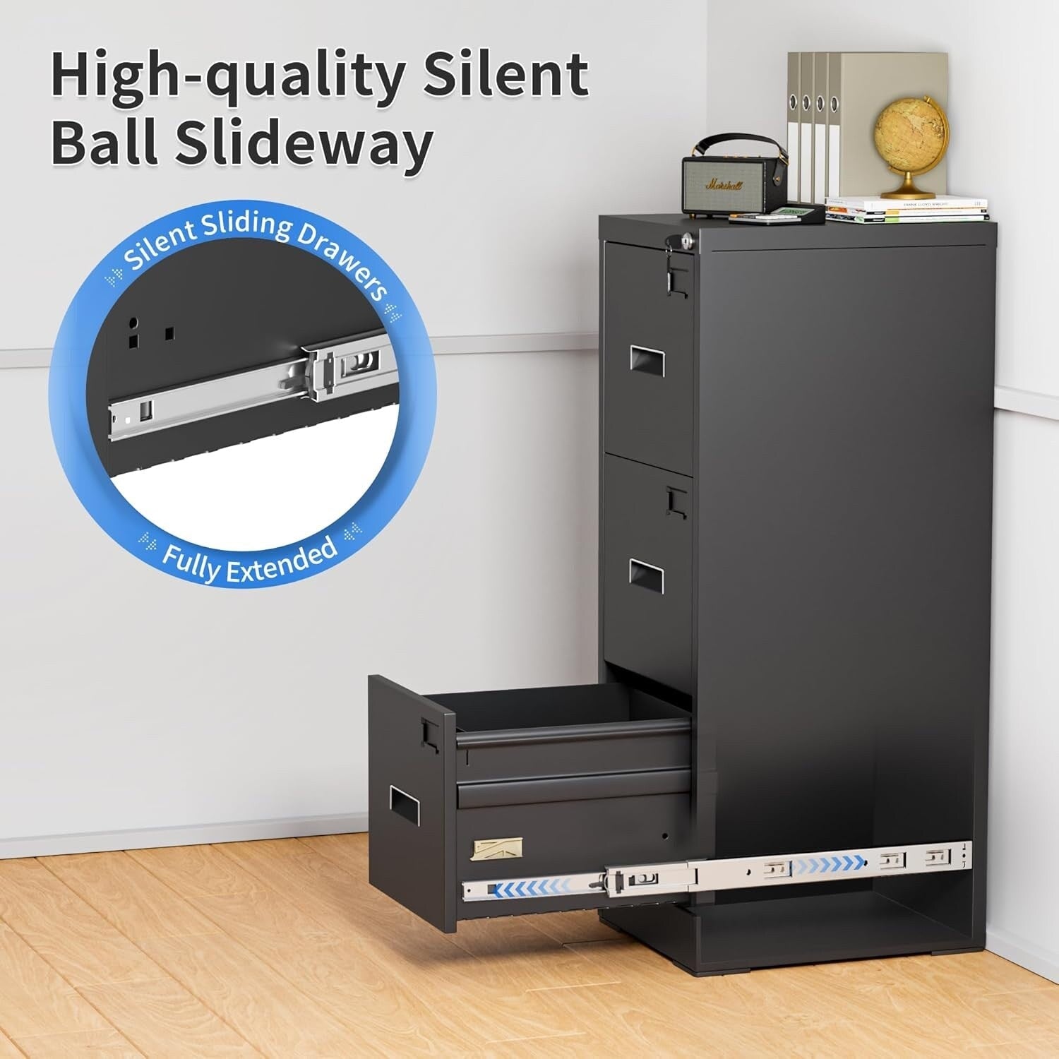 3 Drawer Metal Locking File Cabinet for Home Office, Rolling Cabinet Fully Assembled