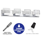 Applique murale à LED intégrée C Cattleya en acier inoxydable 3000 K avec abat-jour en verre artistique - Chrome