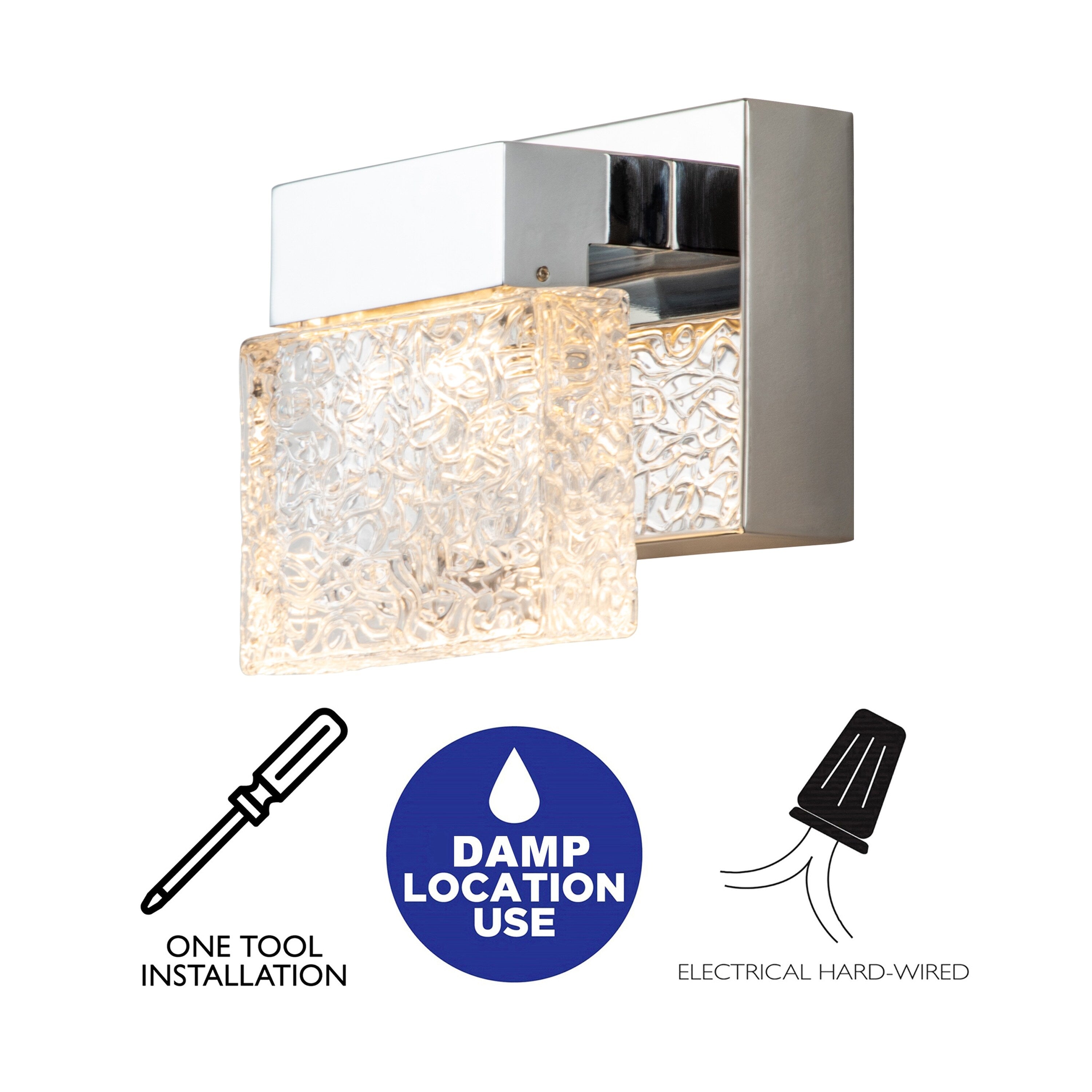 Applique murale à LED intégrée C Cattleya en acier inoxydable 3000 K avec abat-jour en verre artistique - Chrome