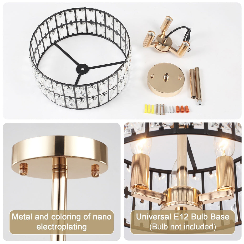 3-Light Crystal Semi Flush Mount Lights for Living Room Hallway