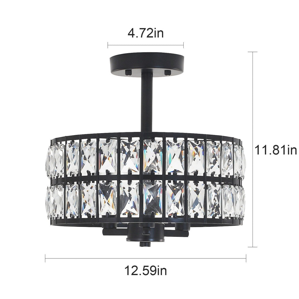 3-Light Crystal Semi Flush Mount Lights for Living Room Hallway