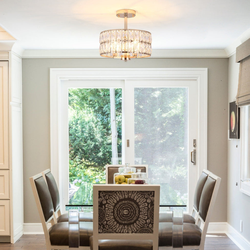 3-Light Crystal Semi Flush Mount Lights for Living Room Hallway