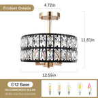 3-Light Crystal Semi Flush Mount Lights for Living Room Hallway