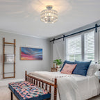 3-Light Crystal Semi Flush Mount Lights for Living Room Hallway