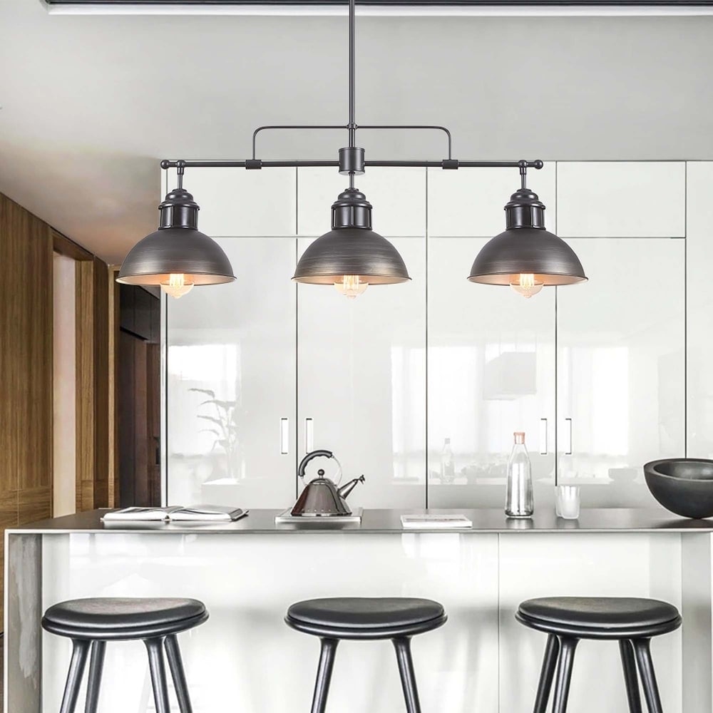 3-Light Farmhouse Retro Metal Linear Dome Pendant Light/Kitchen Island Lights