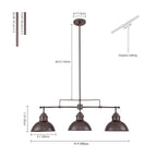 3-Light Farmhouse Retro Metal Linear Dome Pendant Light/Kitchen Island Lights