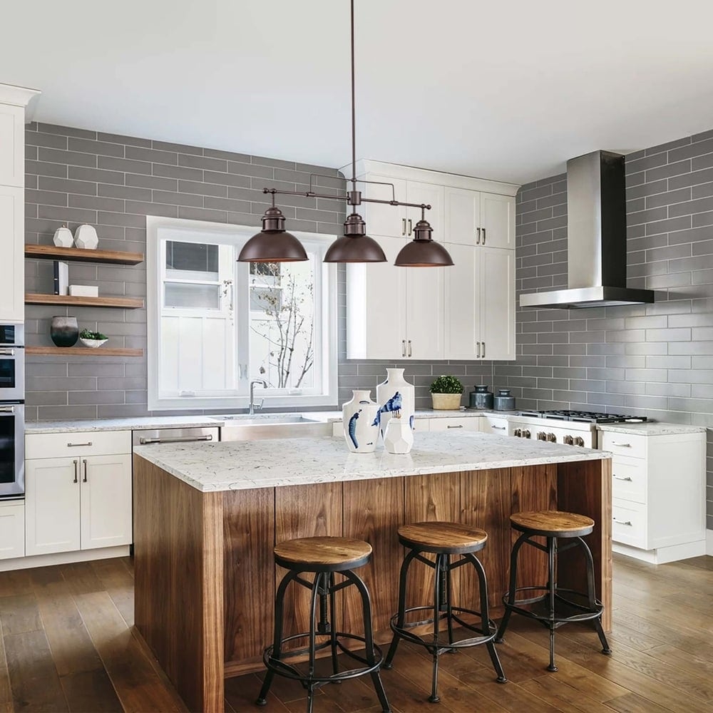 3-Light Farmhouse Retro Metal Linear Dome Pendant Light/Kitchen Island Lights