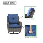 Fauteuil à bascule pivotant d'extérieur Gymojoy 3 pièces en osier avec coussin et table