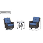Fauteuil à bascule pivotant d'extérieur Gymojoy 3 pièces en osier avec coussin et table