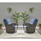Fauteuil à bascule pivotant d'extérieur Gymojoy 3 pièces en osier avec coussin et table