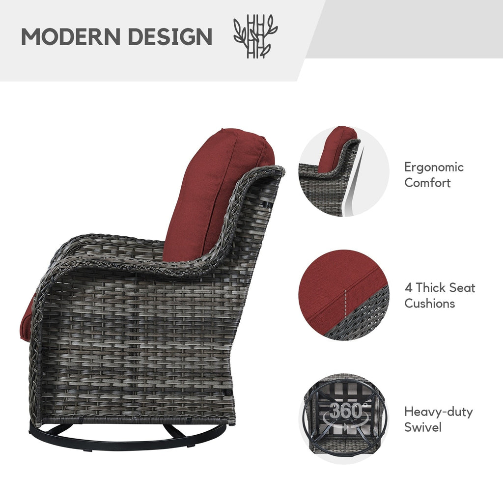 Fauteuil à bascule pivotant d'extérieur Gymojoy 3 pièces en osier avec coussin et table