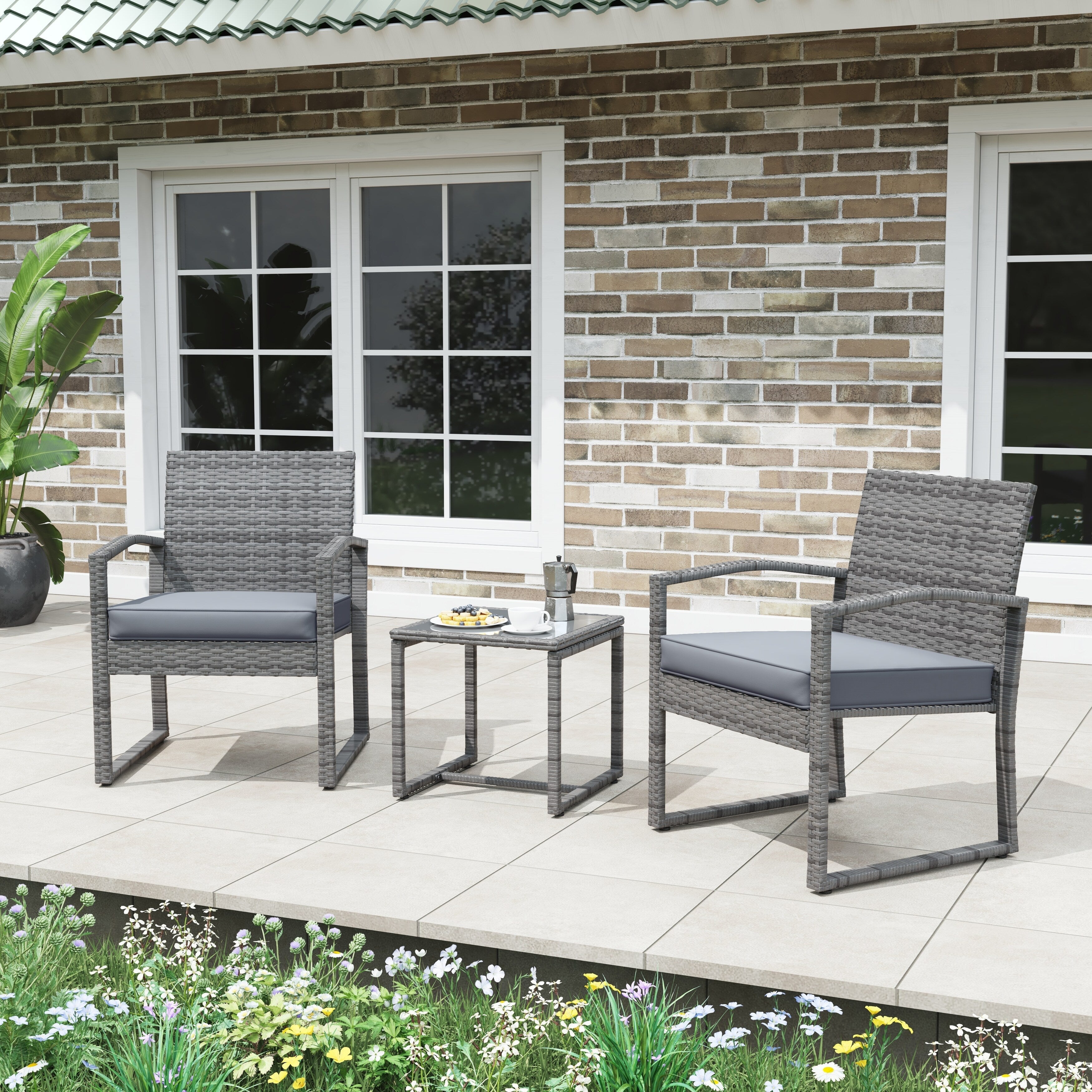 3-pc. Outdoor Cushioned Wicker Chat Set