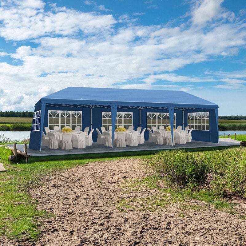 Gazebo pop-up en tissu Oxford 30 x 10 pi avec 8 sacs de sable et 8 parois latérales, avec auvent pour sac de remorquage - 30 x 10 x 8,8 pi (l x h)