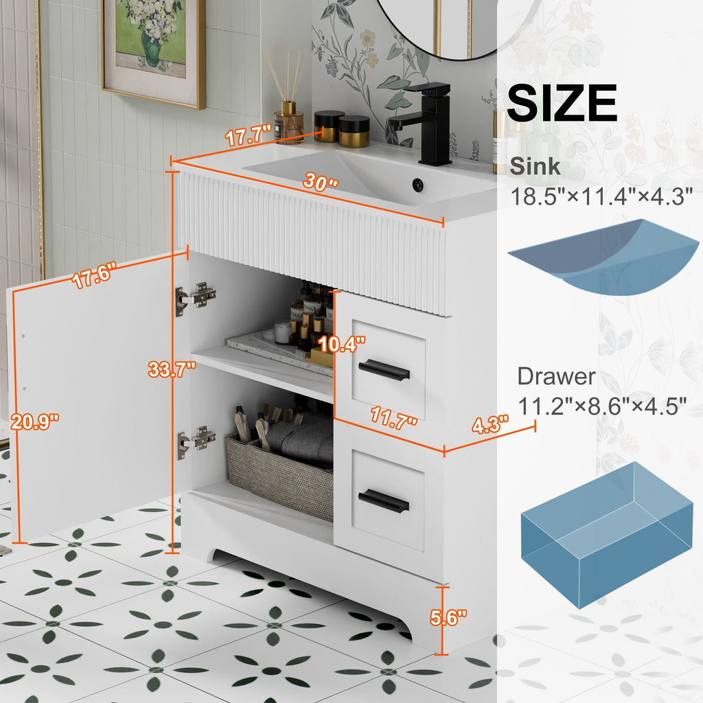 Ensemble de meuble-lavabo Wavy Line 30/36/48 avec lavabo et robinet