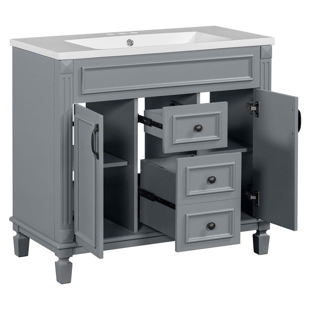 Meuble-lavabo moderne de 36 po avec lavabo supérieur et armoire à miroir, 2 portes et 2 tiroirs