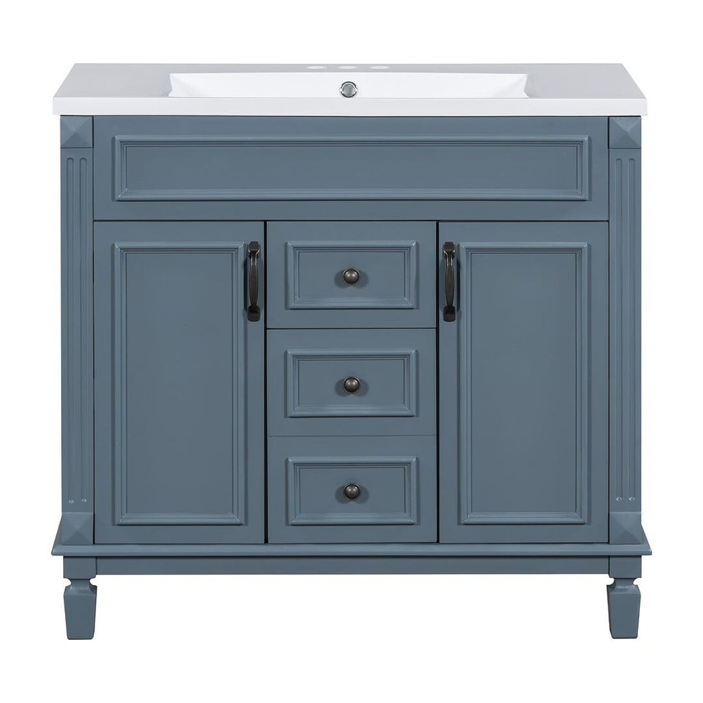 Meuble-lavabo moderne de 36 po avec lavabo supérieur et armoire à miroir, 2 portes et 2 tiroirs