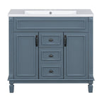 Meuble-lavabo moderne de 36 po avec lavabo supérieur et armoire à miroir, 2 portes et 2 tiroirs