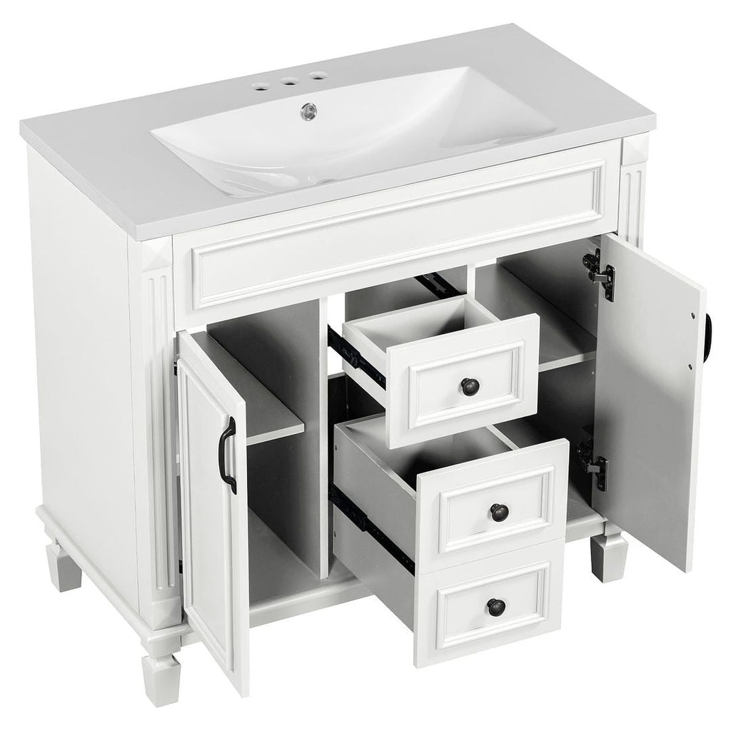 Meuble-lavabo moderne de 36 po avec lavabo supérieur et armoire à miroir, 2 portes et 2 tiroirs