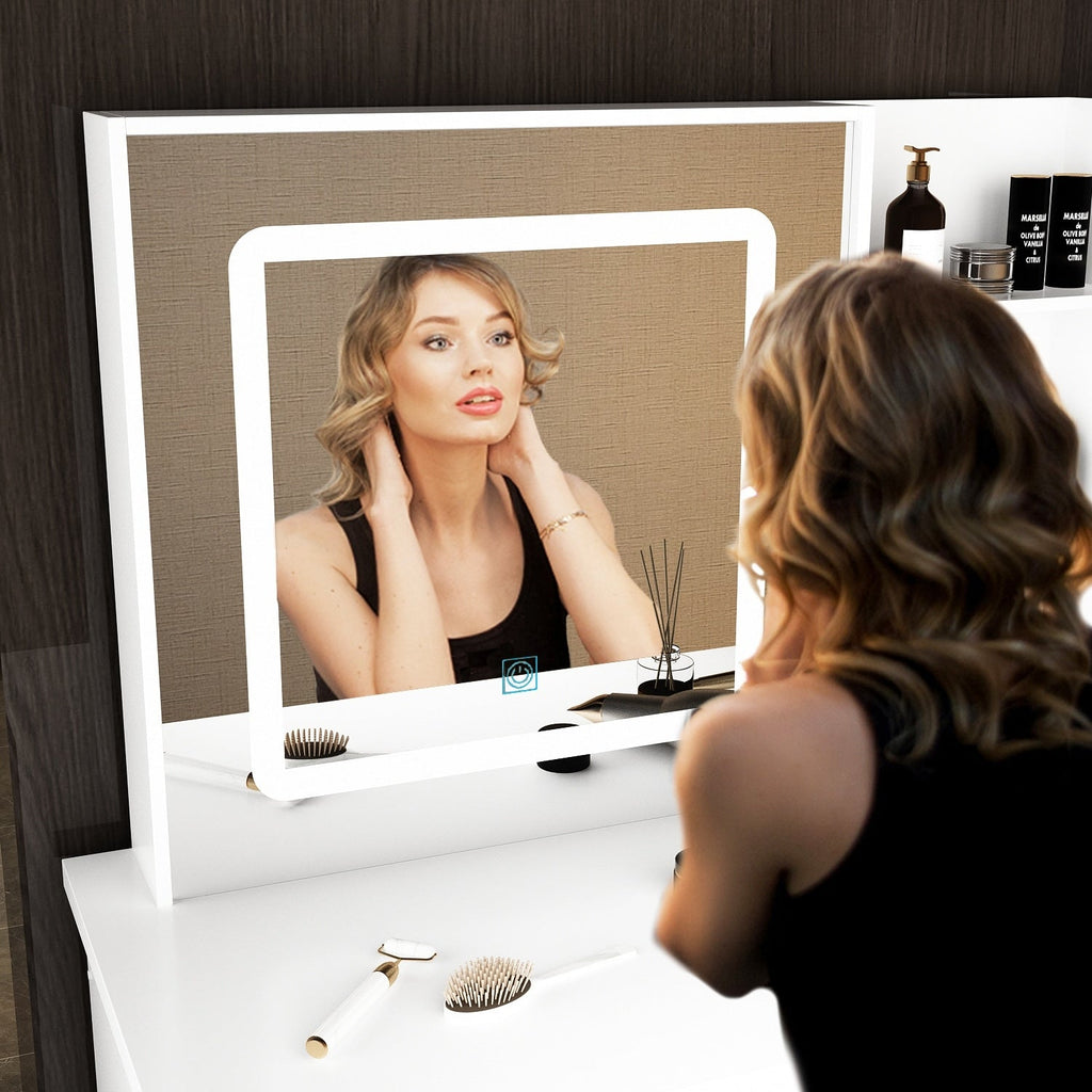 Ensemble de coiffeuse de maquillage de 39,4 po de largeur avec tabouret et miroir