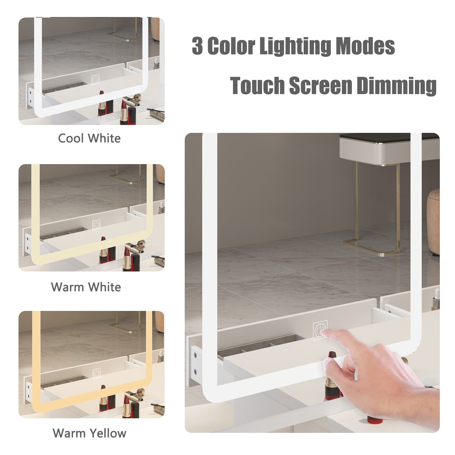 Ensemble de coiffeuse de maquillage de 39,4 po de large avec tabouret et miroir