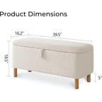 Banc ottoman de rangement en sherpa blanc cassé, repose-pieds, pour salon, chambre à coucher, pieds en bois