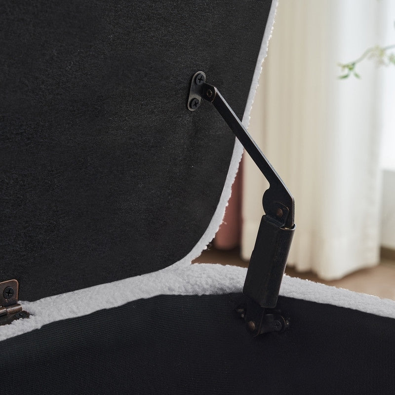 Banc ottoman de rangement en sherpa blanc cassé, repose-pieds, pour salon, chambre à coucher, pieds en bois