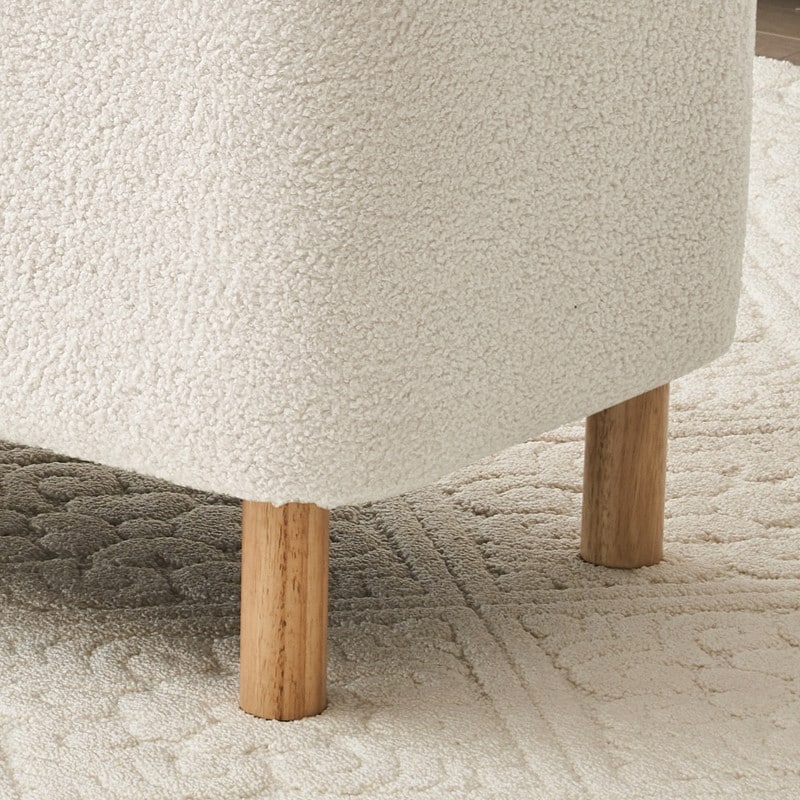 Banc ottoman de rangement en sherpa blanc cassé, repose-pieds, pour salon, chambre à coucher, pieds en bois